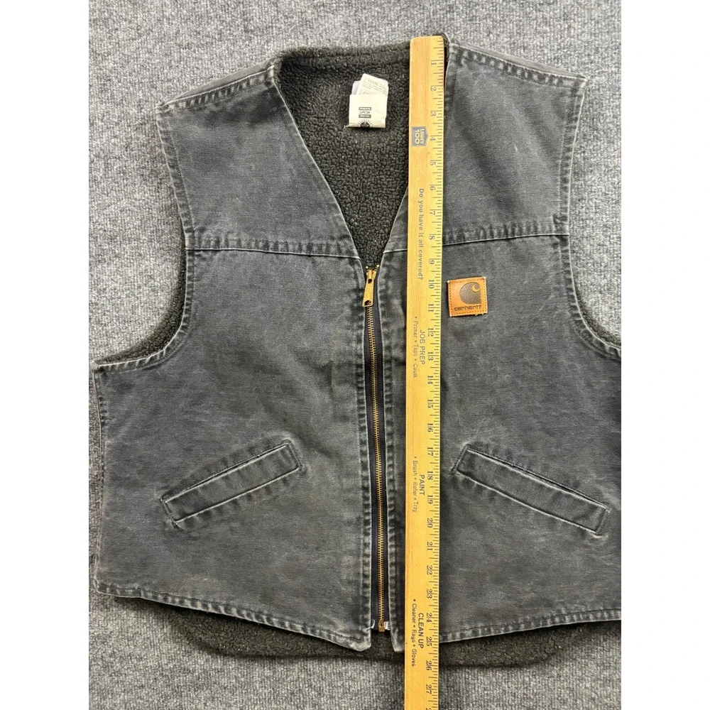 VNTG Carhartt V13PTL Sherpa Lined Vest Mens XL Gray Canvas Workwear USA Made